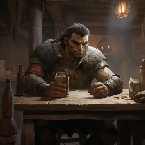 Grey Half-orc Barbarian in Tavern