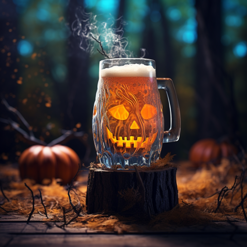 Halloween beer with spooky forest backdrop