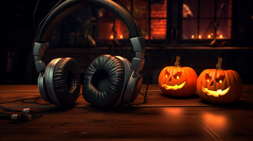 Halloween Pumpkin on DJ Table Halloween Pumpkin on DJ Table