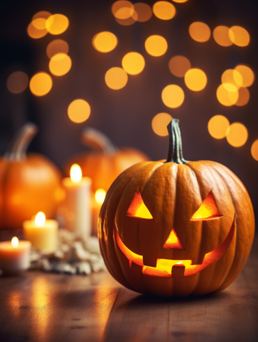 Halloween pumpkin on cozy table