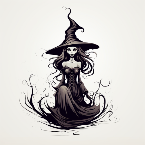 Halloween witch with black contour and white background
