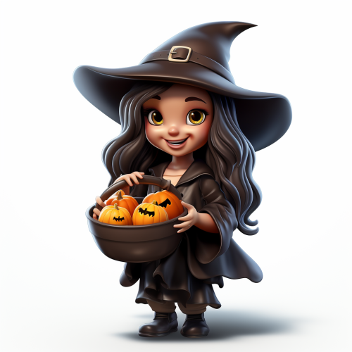 Cartoon Halloween witch with candy for trick or treaters
