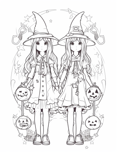 Halloween witches in black and white