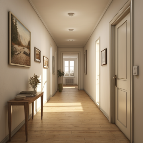 Realistic apartment hallway with light tones