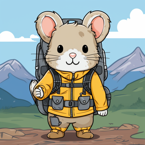 Cute American pika in hiker outfit