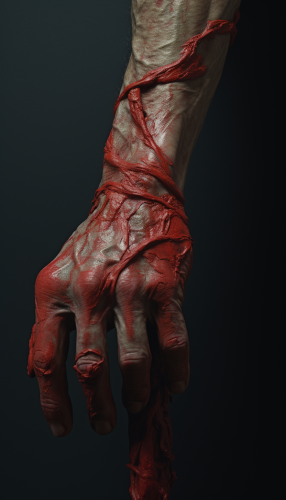 Hand pinned underneath heavy object, red skin