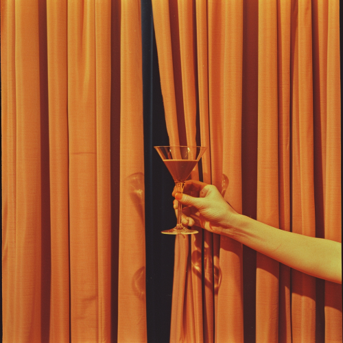 Hand Coming Through Orange Curtains