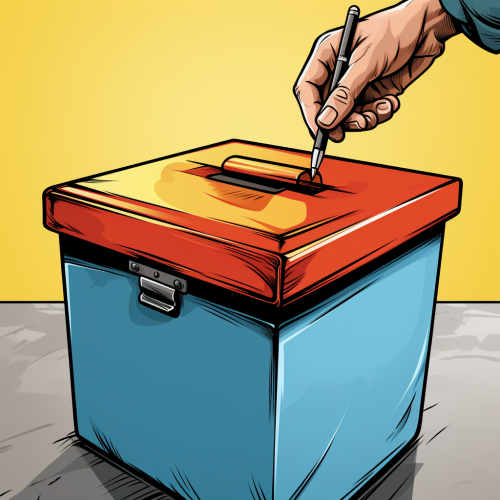 Hand Putting Ballot in Box Cartoon
