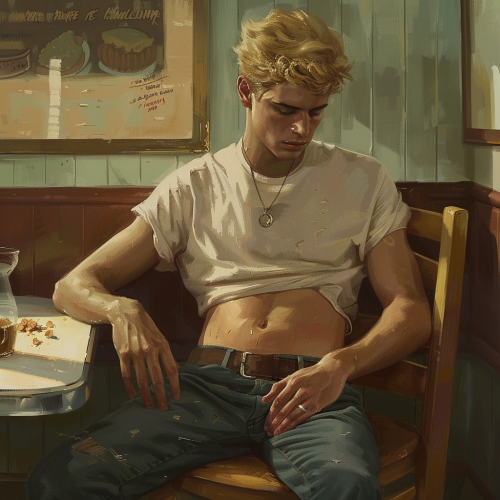 young college boy in diner