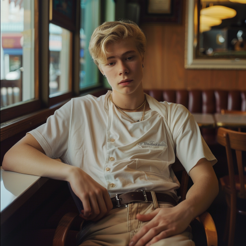 Blonde college boy bloated stomach