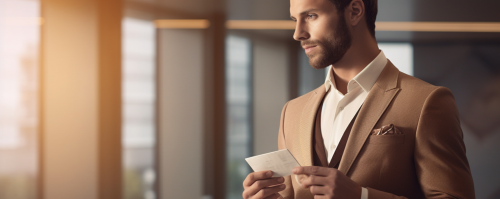 Smart casual man holding card