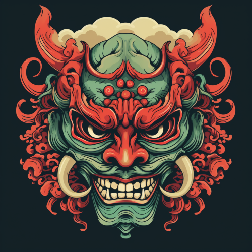 Vibrant Hannya Mask Embroidery Design