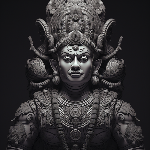 Black and white rendition of powerful Hanuman