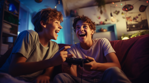 Two Boys Enjoying Video Games