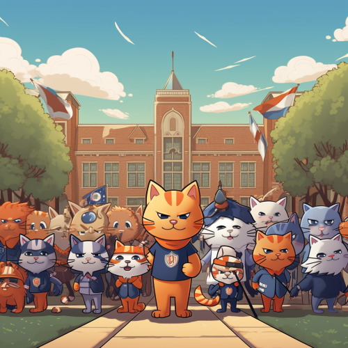 Happy cartoon cats protesting at UIUC