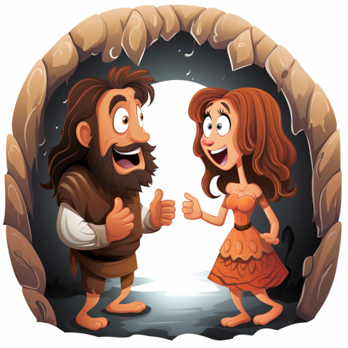 Happy cave couple talking