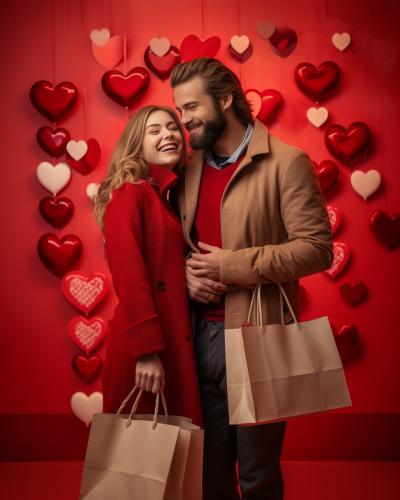 Happy couple shopping mall valentine sales