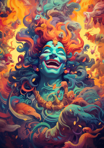 Vibrant Hindu god Rama dancing with joy