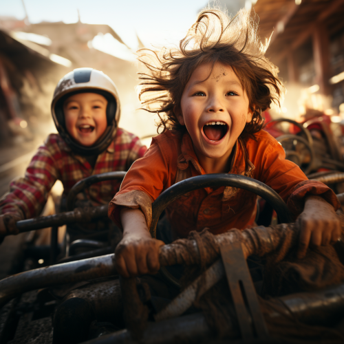 Vibrant photo of happy kids racing
