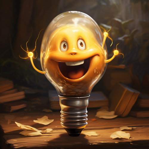 Smiling lightbulb shining with happiness