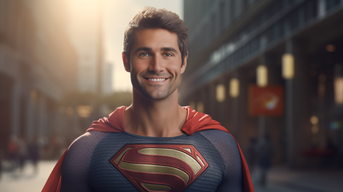 Happy superhero ready to fly