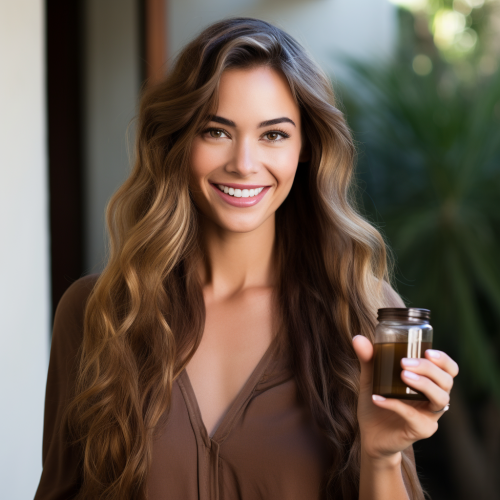 Woman with Healthy Hair Capsules