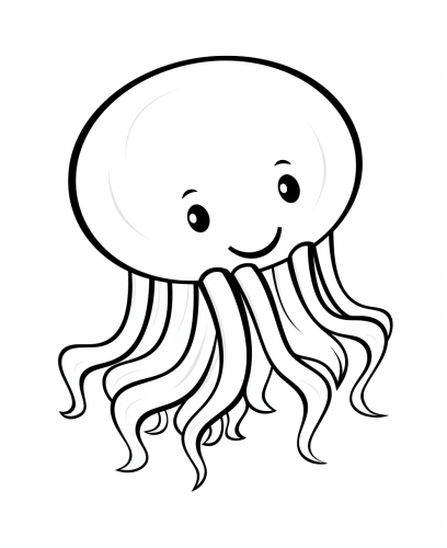 Happy animated jellyfish floating for coloring