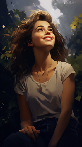 Happy girl thinking alone