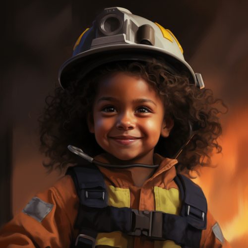 Happy child in firefighter outfit