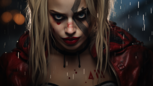 Photorealistic image of Harley Quinn before the storm