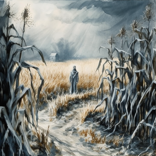 Haunted Cornfield Scarecrow Horror Art