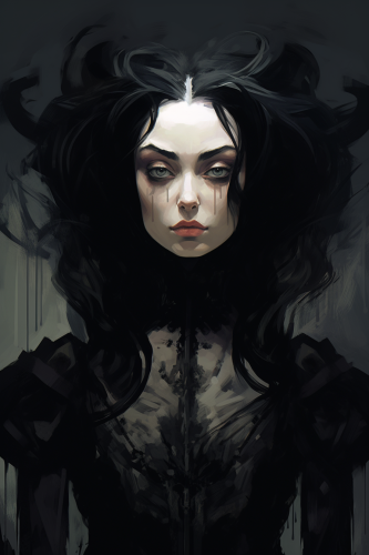Illustrated portrait of a haunted gothic woman
