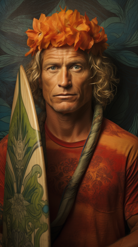 Hawaiian surfer riding a wave