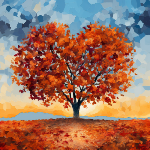 Impressionist image of heart-shaped oak tree leaves in fall Impressionist image of heart-shaped oak tree leaves in fall