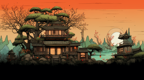 Enchanting Japanese Ink-style Cozy House