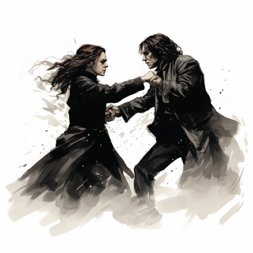Hermione Granger and Severus Snape fighting sketch