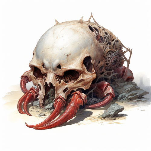 Hermit crab hiding inside skull