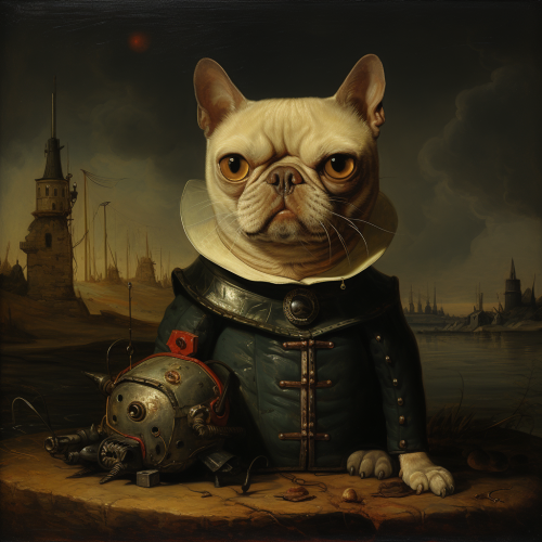 Portrait of Bulldog and Cat in Bosch Style