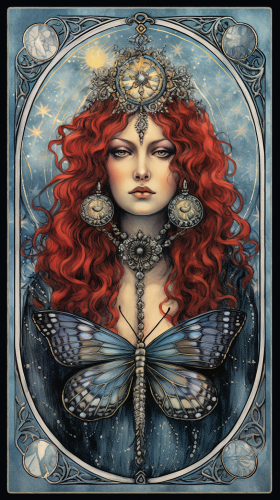 Illustration of High Priestess with Red Hair and Dragonfly