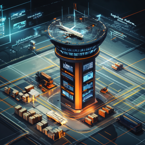Futuristic control tower overseeing logistics processes Futuristic control tower overseeing logistics processes