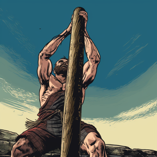 Ancient Scottish Highland Games Caber in Grunge Style