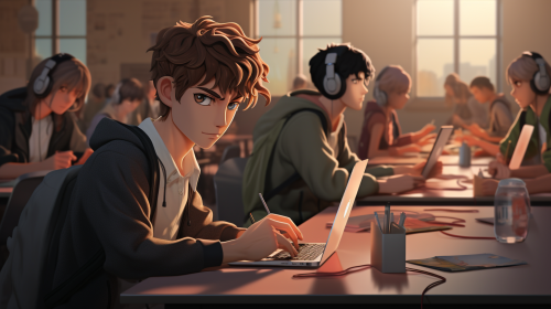 Gen-Z high school students using laptops in classroom