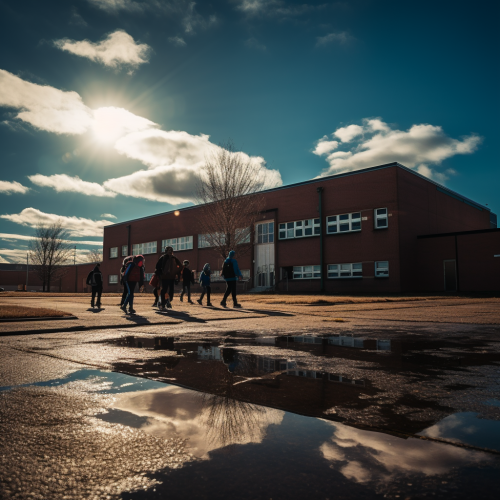 Children's shadows in a small town high school