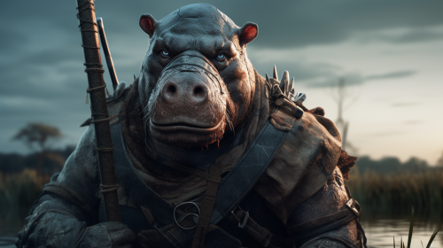 Hippo person ranger archer in fantasy setting