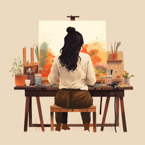 Silhouette of Hipster Female Painter in Studio