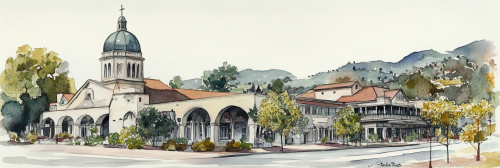 Historic Town Municipal Center Watercolor Image