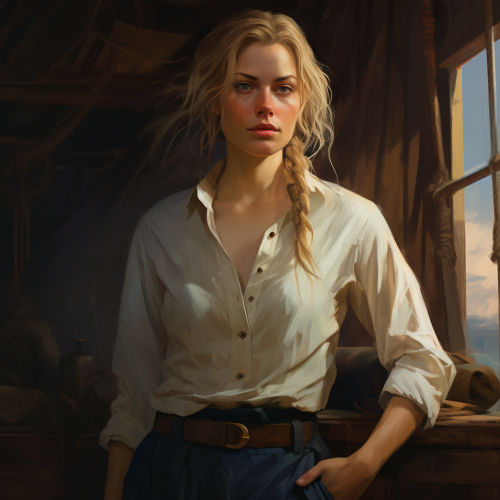 Young woman with blonde hair and blue eyes during naturalist research