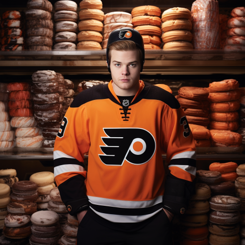 Talented hockey player enjoying a tasty cinnamon bun
