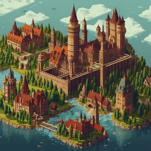 Aerial view of Hogwarts in pixel art