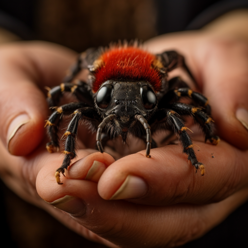 Image of someone holding a Cowkiller Velvet Ant